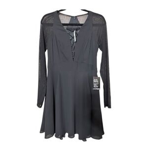 Express Elegant Black Lace-Up Long Sheer Sleeve Dress